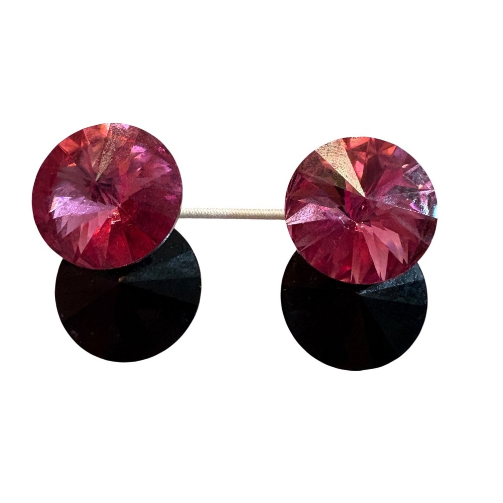 80s Pink and Black Faceted Crystal Round Statement Post Earrings Geometric Studs